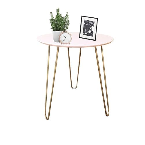 Image of IFJA Blush Round Coffee End Table | Modern Minimalist Triangle Stacking Side Table with Metal Legs and Smooth Top | Console Tables for Living Rooms Bedrooms Balcony Home Easy Assembly 40x40x45cm