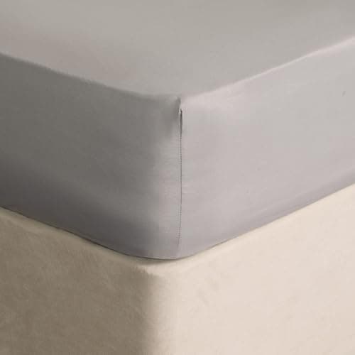 Image of Brentfords Plain Dye Fitted Bed Sheet Non Iron Super Soft Easy Care Microfibre, Grey Silver - Double Size