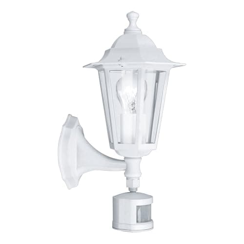 Image of Eglo Laterna 5 Outdoor Wall Light, Motion Sensor Porch Lamp, White Cast Aluminium and Glass Exterior Light, E27 Socket, IP44