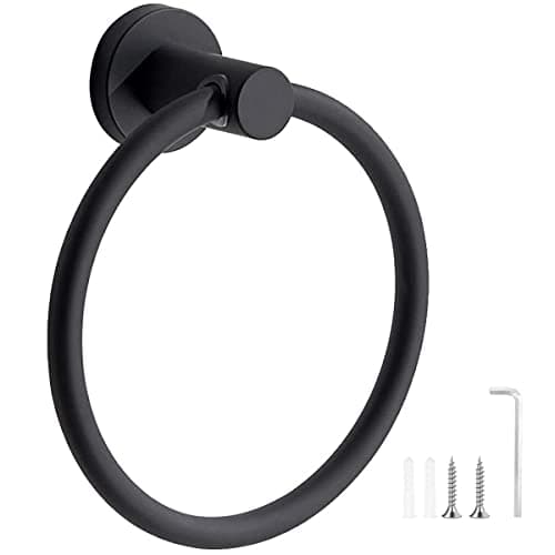 Image of Towel Holder, Black Frosted Wall-Mounted Towel Ring in 304 Stainless Steel, Round Towel Holder for Bathroom, Kitchen (Black)