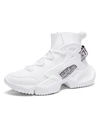 Image of Niepce Inc Streetwear High Top Fashion Men's Knit Chunky Sneakers, White-803, 10.5