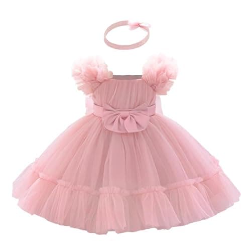 Image of Lito Angels Baby Girls Tulle Flower Girl Dress Princess Birthday Wedding Party Outfit Fancy Ball Gown Costume with Bow Headband for Photoshoot Holiday Ceremony, Age 12 Months, Rose Pink