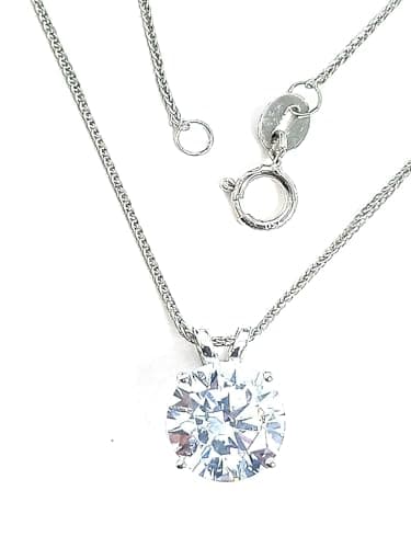 Image of SOLID 18k Gold Diamond Necklaces for women Solitaire 1.5 carat Diamond Necklace gift for her 8mm Round Diamond HANDMADE Diamond Jewelry Mother's day gift for Mom wife Birthday (Solid 18k White Gold)