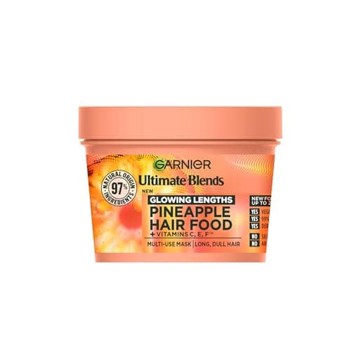 Image of Garnier Ultimate Blends Pineapple Hair Food Multi-Use Mask, Glowing Lengths for Fine Hair, Up to 2X Less Split Ends, Boosted with Vitamins C, E, F, 400ml, No Artificial Colorants, Cruelty Free, Vegan