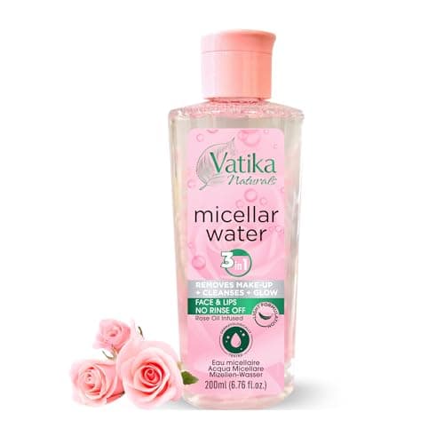 Image of Vatika Naturals Micellar Cleansing Water 200ml I 3 in 1 Face Cleaner, Makeup Remover & Skin Glow I Dermatologically Tested, Rose Water Infused I Suitable for All Skin Types
