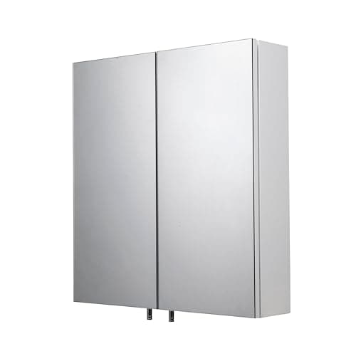 Image of Croydex Cullen White Stainless Steel Bathroom Mirror Cabinet – Help ‘n’ Hang Installation Bathroom Wall Cabinet with One Adjustable Shelf, Double Mirrored Doors and Fully Assembled (52x45cm)