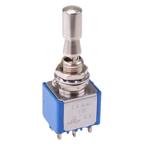 Image of 5644THA3V APEM On-On-On Locking 6.35mm Miniature Toggle Switch DPDT 4A 30VDC