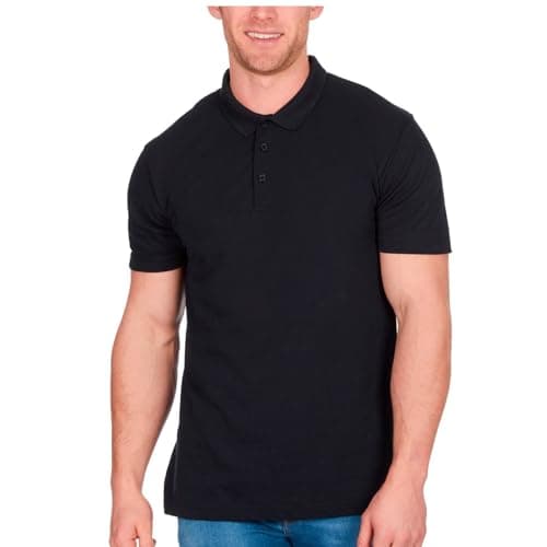 Image of Mens Polo Shirt Short Sleeve Top Plain T Shirt Casual Work Golf Tee Pique Basic (Navy, M)