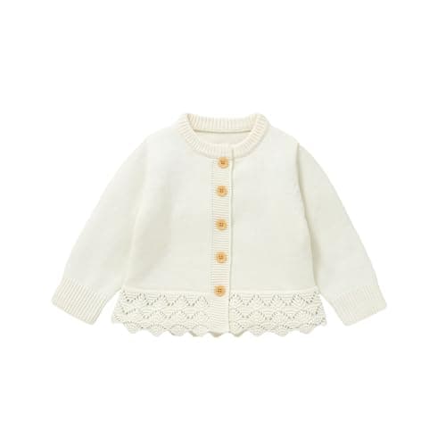 Image of Hadetoto Baby Girls Cardigan Knit Long Sleeve Button Closure Warm Lace Sweater Coats Knitted Clothes (UK, Age, 6 Months, 9 Months, Cream)