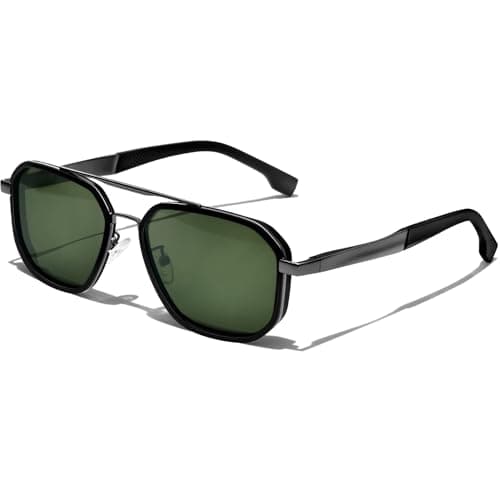 Image of KANASTAL Green Sunglasses Womens Polarised Mens Square Large Metal Framed Ladies Retro Vintage Driving Fashion Travel Outdoor UV400 - Black Frame Dark Green Lens