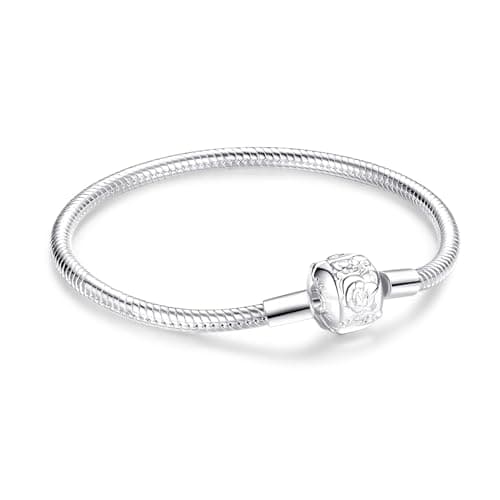 Image of Jokmeo Moments Women's 925 Sterling Silver Snake Chain Bracelet for Bead Charms, Valentine's Day Mother's Day Birthday Gift for Mom