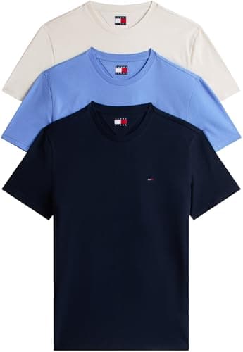 Image of Tommy Jeans Men's TJM Xslim 3 Pack Tee Ext Dm0Dm21579 S/S T-Shirt, Multi (Dnn/Ancient White/Lt Hori Blue), M