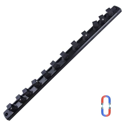Image of SPEEDWOX Magnetic Socket Organizer 1/2-Inch Drive Aluminum Alloy Socket Rail Heavy Duty Socket Holder 360° Swivel Clips Socket Holder Kit Socket Organizer Holder Tool 1/2-Inch with 12 Clips Black