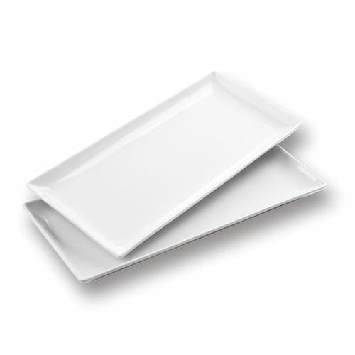Image of WishDeco Large White Serving Trays Set of 2, Ceraimc Serving Platters L40 x W19 cm, Rectangle Dishes 16 inch, Serving Plates for Dessert, Charcuterie, Appetizer, Chicken, Party Food Display