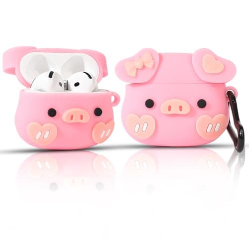 Image of Cute Case for AirPods 4th Generation, for AirPods 4 Wireless Earbuds, XMBYGY Silicone Cartoon Charging Case Shockproof Protective Headphones Cover with Carabiner for Man Woman Teen