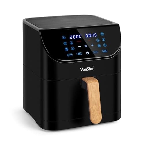Image of VonShef Air Fryer 6L - 1500W Compact 10-In-1 Airfryer, Rapid Air Technology, Digital LED Display, Nordic Design, 60 Min Timer, Non-Stick & Dishwasher-Safe, Healthy Oil-Free Cooking - Fika Range, Black