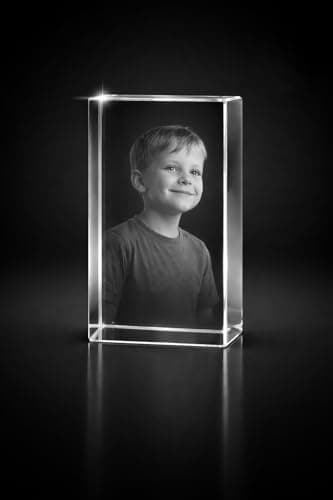 Image of Giftic 3d Laser Engraved Classic Rectangle Crystal Custom Photo Print, Personalised Gifts for her/him, dad/mom, Anniversary Couples Gifts (Tall, Small: 8x5x5cm, Glass Crystal)