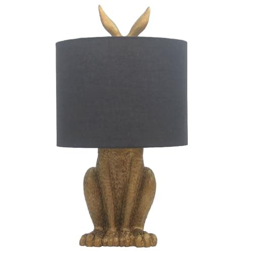 Image of Britalia Gold Resin Hiding Hare Sculpture Vintage Table Lamp with Black Cotton Drum Shade | 46cm Height | 1 x ES E27 Lamp Bulb Required | UK Approved | High Definition Resin Rabbit