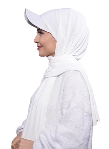 Image of ITODA One Piece Muslim Hijab Baseball Cap Scarf 2 in 1 Sun Protection Hat Scarf Fashion Islamic Hijab Long Scarfs Turban Arabia Prayer Head Covering Beanie Headscarf for Women Girls(White)