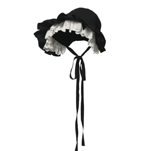 Image of COSDREAMER Womens Victorian Bonnet Pioneer Colonial Pilgrim Bonnet Bonnet Black 6