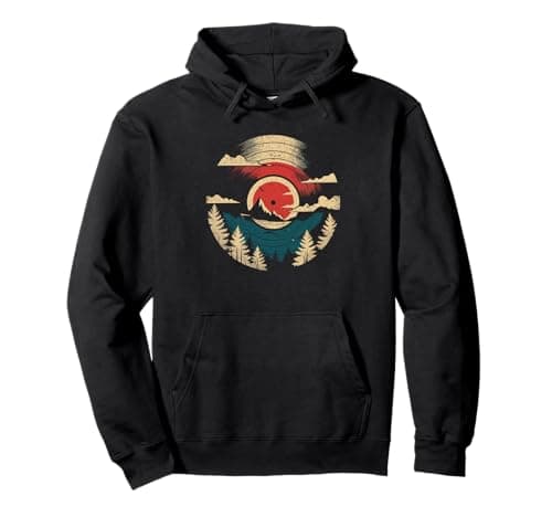 Image of Retro Vinyl Mountain Sunset Nature outdoor Lover Pullover Hoodie