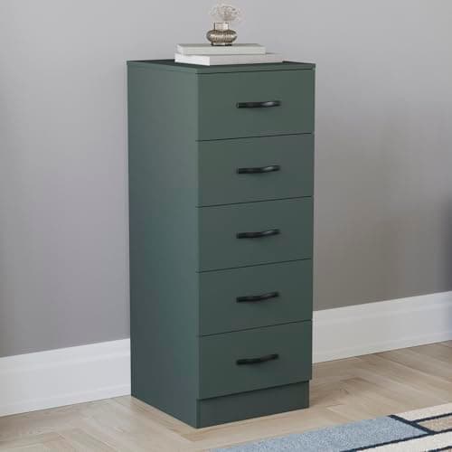 Image of Vida Designs 5 Drawer Narrow Chest Tall Bedroom Storage Unit Sliding Drawers Bedroom Furniture (Jasper Green)