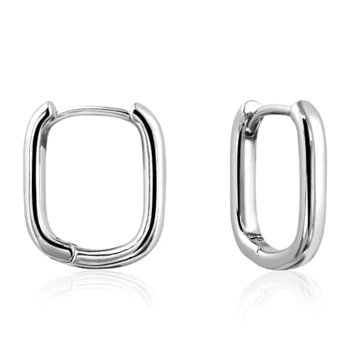 Image of Weviway Silver Square Huggie Hoop Earrings, Hypoallergenic, Small Oval Design, Lightweight