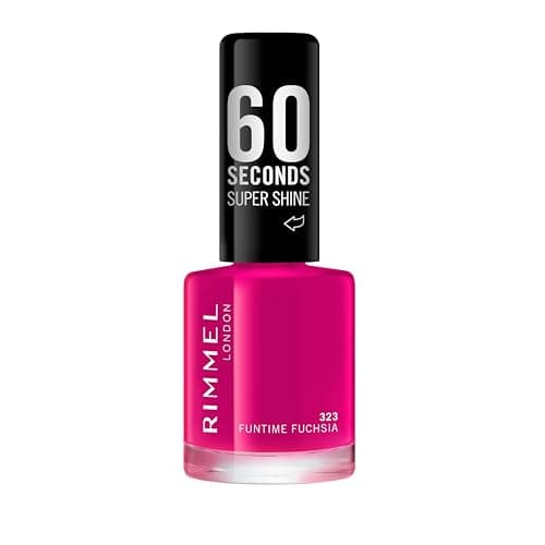 Image of Rimmel 60 Seconds Super Shine Nail Polish, Funtime Fushia, Quick-Dry Nail Polish, Ultra-Shiny Finish, Easy to Apply, Vibrant Colour, Long-Wearing, Clean and Improved Formula, Vegan, 8ml