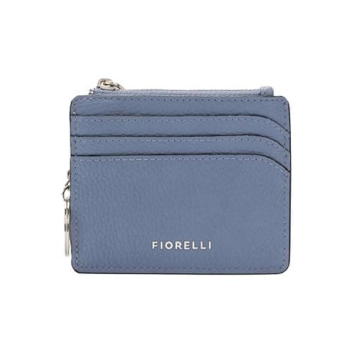 Image of Fiorelli Women's Ciara Card Case, Credit Card Holder, Slim Wallet with Key Chain, Faux Leather, Cornflower Blue
