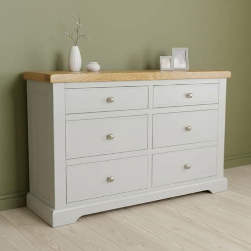 Image of GROFurniture Painted Chest of Drawers, Storage Chest, Painted Bedroom Furniture, Window Unit Chest of Six Drawer, Ready Assembled Bedroom Chest of Drawers Oak (Grey)