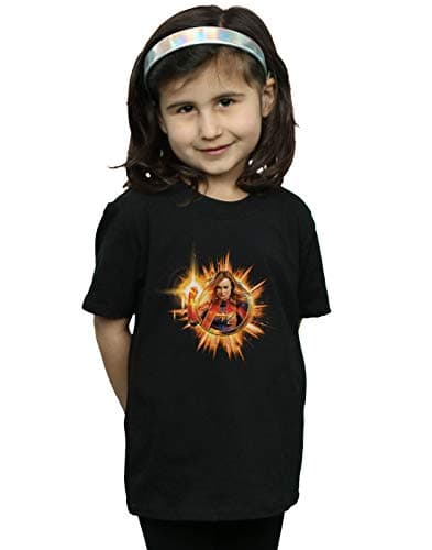 Image of Marvel Girls Avengers Endgame Captain Marvel Blast T-Shirt Black 7-8 Years