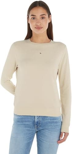 Image of Tommy Jeans Womens Tjw Reg Linear Crew Ext Dw0dw17323 Pullover Sweatshirt, Beige (Newsprint), XS UK