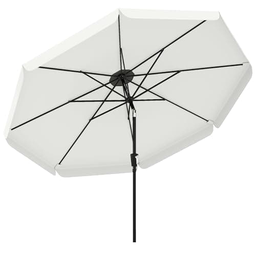 Image of Outsunny 3 m Garden Parasol with Tilt Mechanism & Crank Handle, UPF 30+ Patio Umbrella Outdoor Table Umbrella with Vent for Market Terrace, Cream White