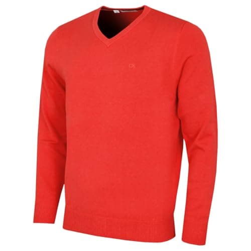 Image of Calvin Klein Mens V-Neck Soft Cotton Sweater - Coral - L