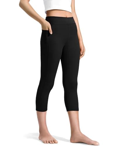 Image of JOCMIC Girls Leggings 3/4 Capri Shorts High Waisted Athletic Leggings with Pockets for Kids Dance Gymnastics Running Black, 11-12 Years, Tag150