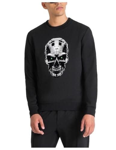 Image of Antony Morato Black Slim Fit Sweatshirt with Calabera by Cyborg, Black/White, M