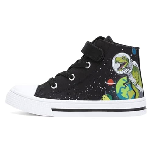 Image of Boys Trainers High Top Kids Easy Fasten Canvas Shoes Outdoor Lightweight Pumps Sneaker Dinosaur Size 12