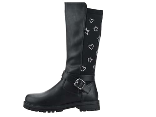 Image of Girls Kids Knee High Block Heel Full Zip Boots Winter Shoes Black Walking Biker Size C10-UK4 (Black, 11.5, UK Footwear Size System, Little Kid, Women, Numeric, Medium, 11.5)
