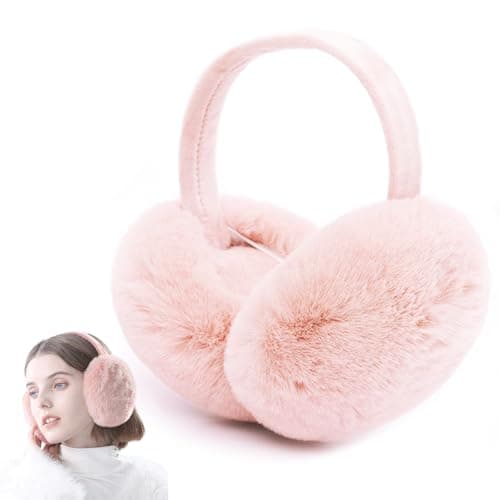 Image of 1 Pcs Winter Earmuffs, Foldable and Adjustable Windproof Soft Plush Ear Muffs, Outdoor Winter Accessory Unisex Fluffy Ear Protector Folding Warm Ear Covers for Women, Men, Girls, Boys (Light Pink)