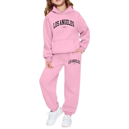 Image of Kids Tracksuit Full Set Girls Hoodie Sweatshirt and Jogger Pants Outfits Sets for Teenage Girls Spring Winter Fashion Cute School Casual Jogging Streetwear Age 2-14 Years (13-14 Years, Pink)