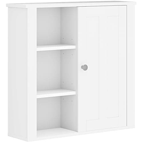 Image of HOMCOM Bathroom Cabinet, Modern Bathroom Wall Cabinet with Adjustable Shelves and Cupboard, 53W x 15D x 51H cm, White