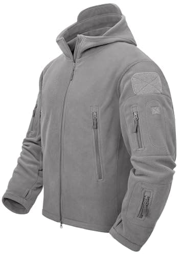 Image of TACVASEN Men's Winter Fleece Hoodie Jacket - Warm Outdoor Sports Jacket for Men, Light Grey, L