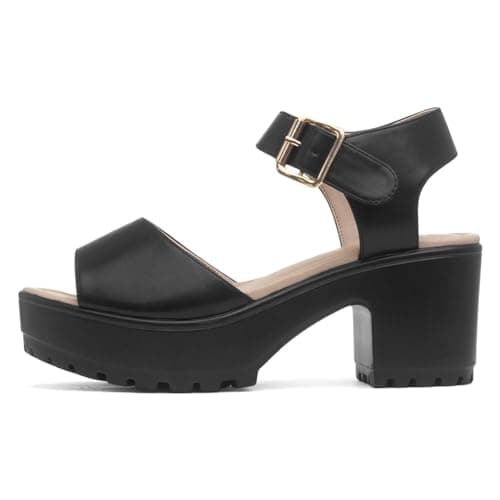 Image of Heart Sabrina Womens Black Heeled Platform Sandal - Size 6 UK - Black