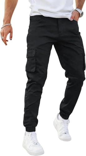 Image of GINGTTO Cargo Trousers for Men UK Mens Chinos Slim fit Work Pants with Pockets Casual Lightweight Joggers Black 30