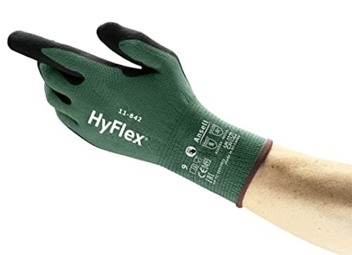 Image of Ansell HyFlex 11-842 Professional Work Gloves, Abrasion Resistant Nitrile Coating, Multipurpose Protection Gloves, Touchscreen, Mechanical and Industrial Safety, Black, Size L (12 Pairs)