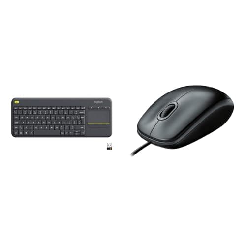 Image of Logitech K400 Plus Wireless Touch TV Keyboard With Easy Media Control and Built-in Touchpad & B100 Wired USB Mouse, 3-Buttons, Optical Tracking, Ambidextrous PC/Mac/Laptop - Black