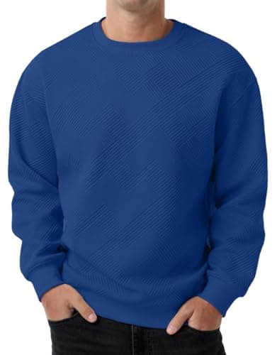 Image of PrinStory Mens Sweatshirts Long Sleeve Pullover Textured Round Neck Warm Jumper Tops With Ribbed Hem (Blue, XL)