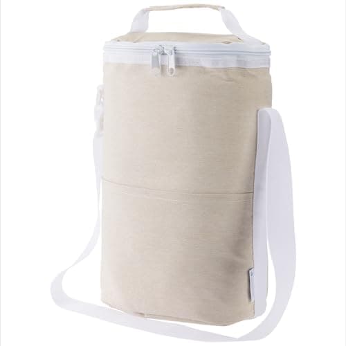 Image of Navaris Wine Cooler Bag - Insulated Cooler Tote for 2 Bottles - Portable Bottle Carrier w Adjustable Strap & Outer Pocket - Wine Lover Gift - Great for Picnic Beach Park - Beige