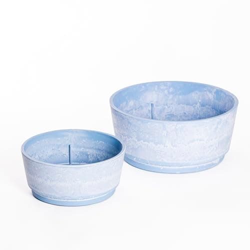 Image of Garden Gear Caesar Sky Blue Marble Effect Planter Plant Pot Frost Resistant Indoor Outdoor Decorative Bowl & Tall Planters with Drainage (Bowl Set (1 of each size))