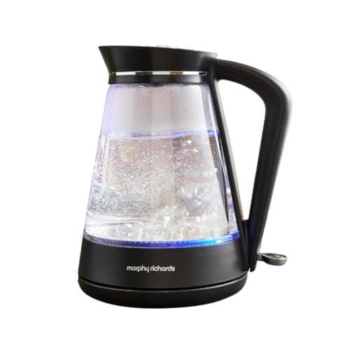 Image of Morphy Richards Glass Kettle, 1.7L, Illuminated, Premium Glass, 3kw Rapid Boil, 360 Base, Blue Light Indicator, Water Level Indicator, Dry Boil Protection, Cord Storage, 108004